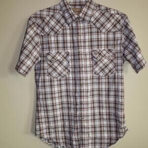 Wrangler retro western short sleeve button up shirt in brown and white plaid